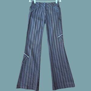 Y2K Flare Dress Pants Zippers Black Pinstripe Trousers Size S Punk Goth Grunge